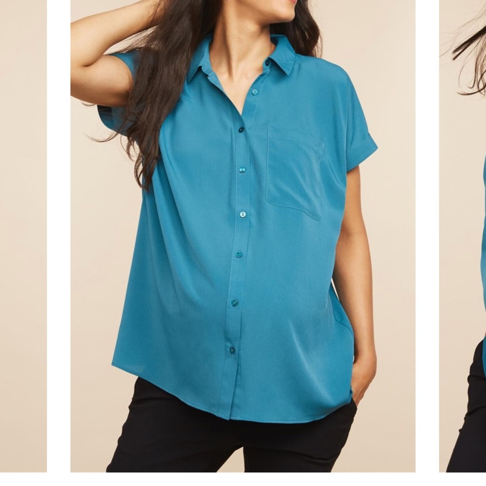 Motherhood Maternity button front top teal large